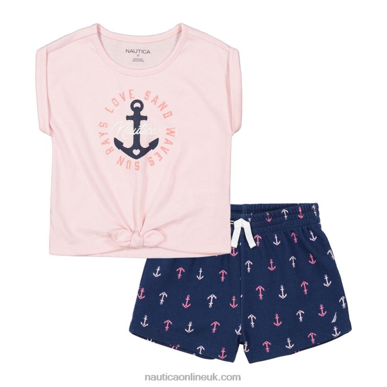 Nautica Toddler Girls' T-Shirt 2Pc Terry Short Set (2T-4T) L6J4L1498 Navy