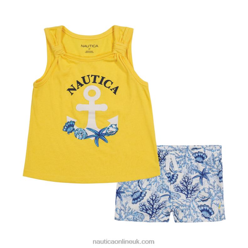 Nautica Toddler Girls' Tank 2Pc Terry Short Set (2T-4T) L6J4L1483 Antique White Wash
