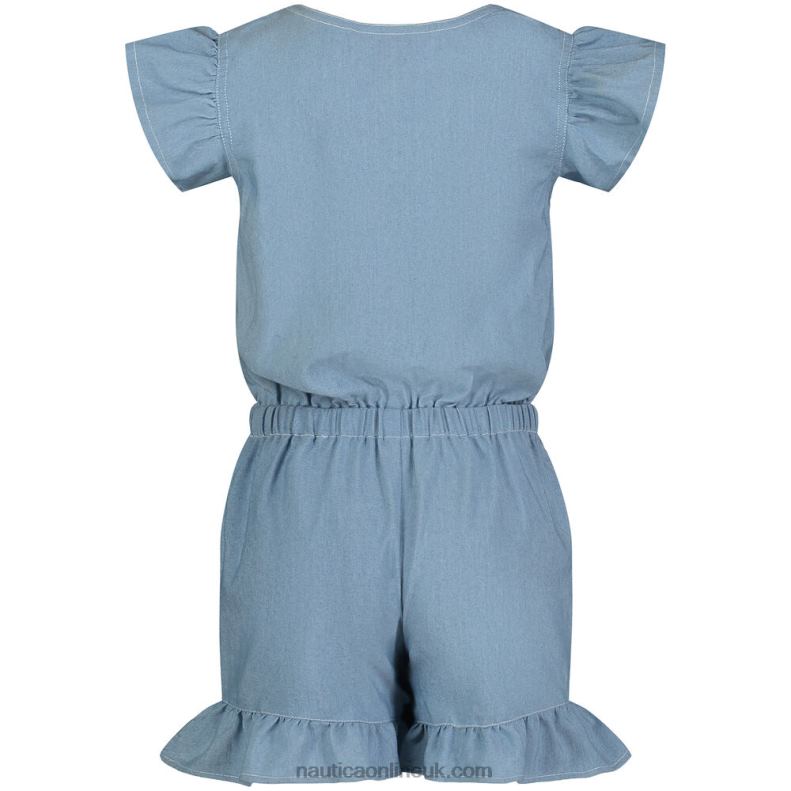 Nautica Girls\' Denim Romper (7-16) L6J4L1479 Estate Blue