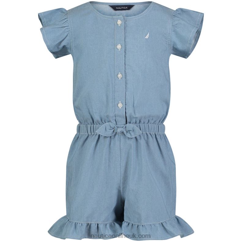 Nautica Little Girls' Denim Romper (4-6X) L6J4L1521 Estate Blue