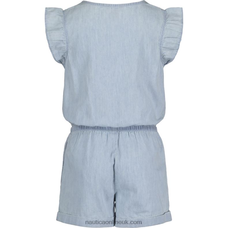 Nautica Little Girls\' Ruffle Lightweight Denim Romper (4-6X) L6J4L1367 Ice Blue