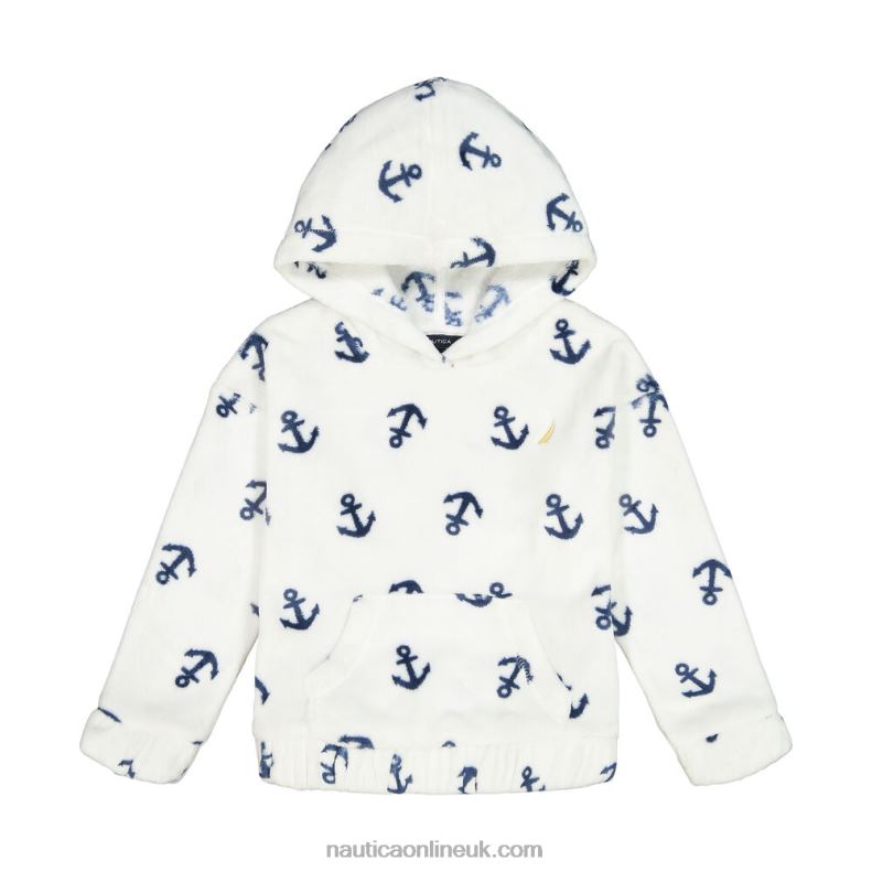 Nautica Girls' Cozy Anchor Pullover Hoodie (7-16) L6J4L1312 White