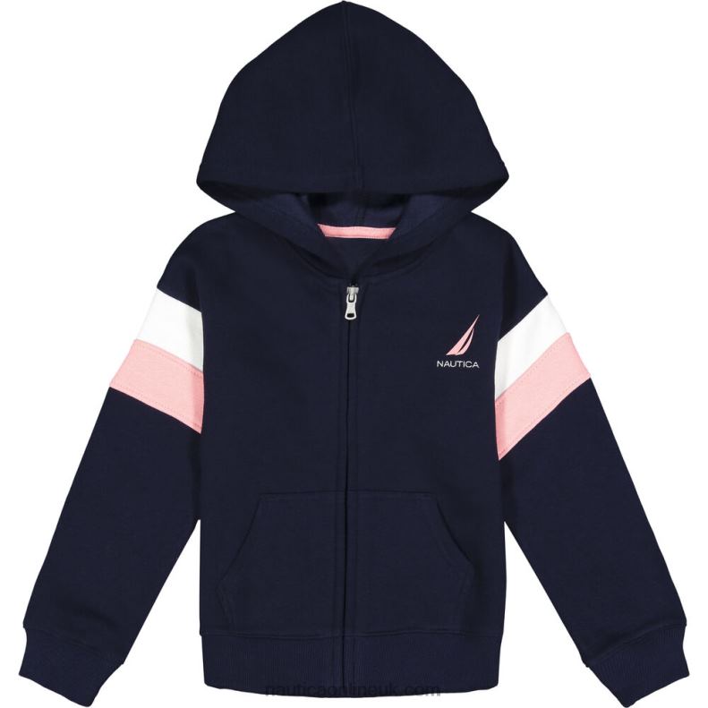 Nautica Little Girls' Colorblock Fleece Hoodie (4-6X) L6J4L1331 Navy
