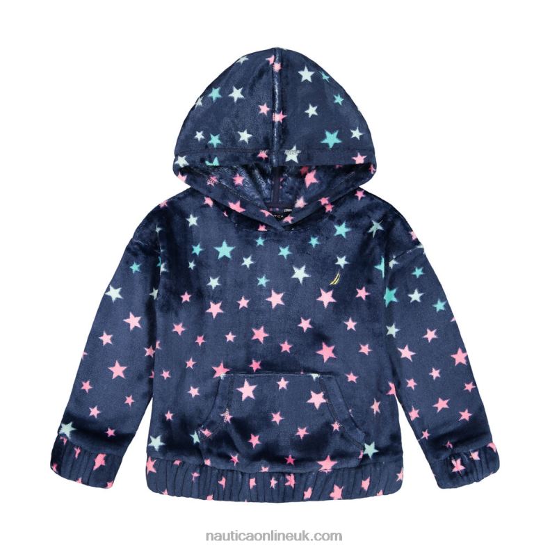 Nautica Little Girls' Cozy Star Pullover Hoodie (4-6X) L6J4L1377 Navy