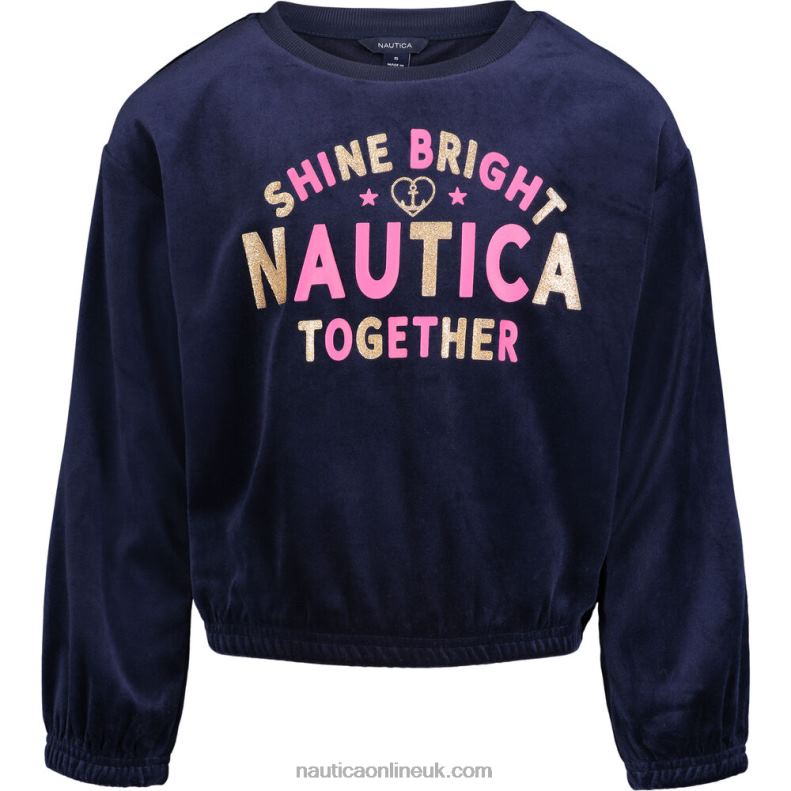 Nautica Little Girls' Velour Sweatshirt (4-6X) L6J4L1420 Navy