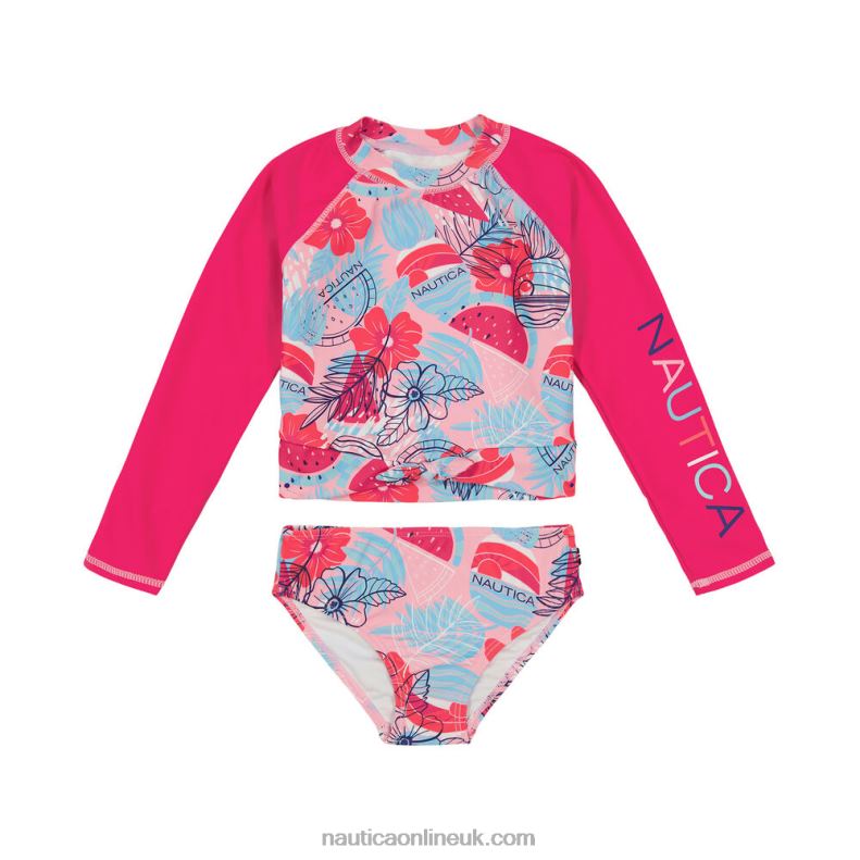 Nautica Girls' Fruit Rash Guard Set (7-16) L6J4L1472 Dark Acacia