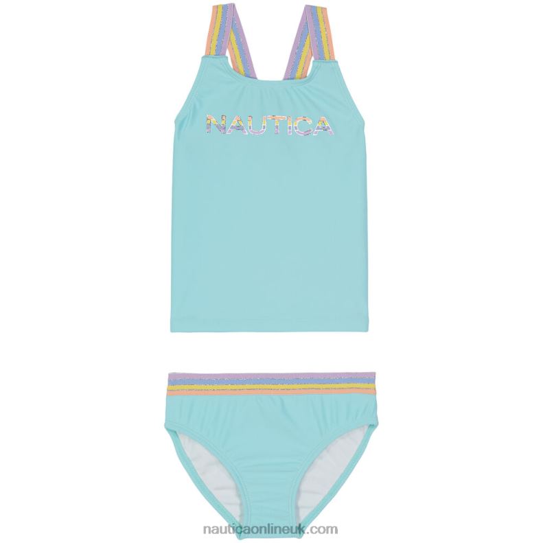 Nautica Girls' Multicolor Striped Logo And Strap Tankini (8-16) L6J4L1494 Star Sapphire