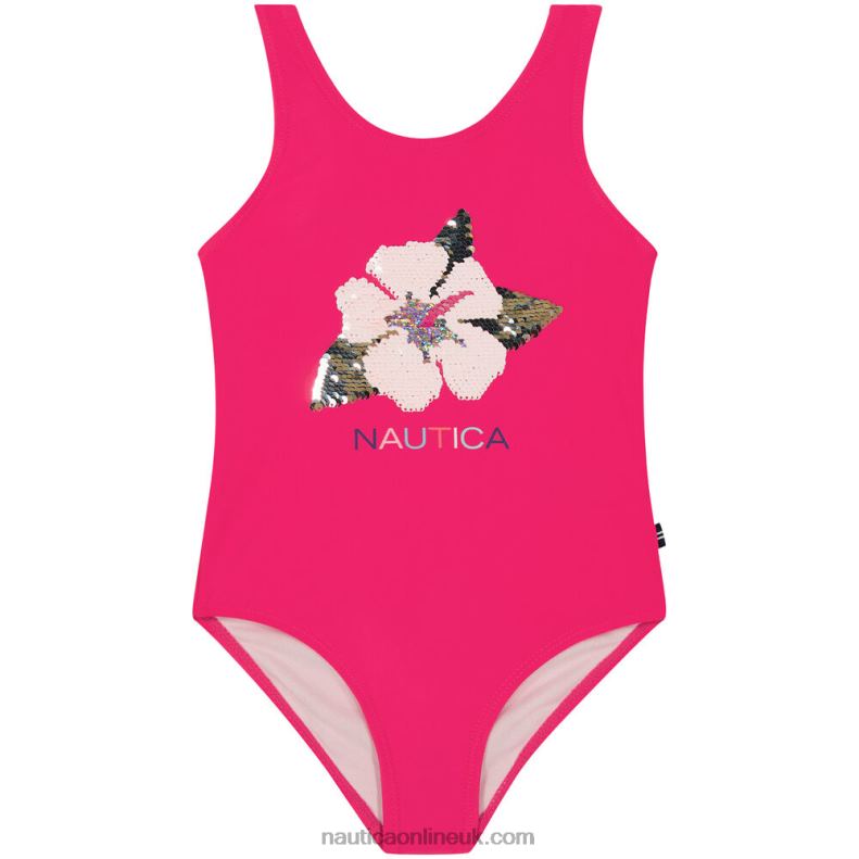 Nautica Little Girls\' Flower One-Piece (4-6X) L6J4L1520 Dark Acacia