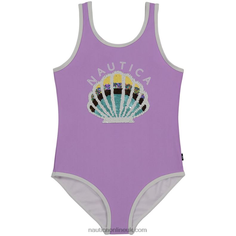 Nautica Little Girls' Seashell One-Piece (4-6X) L6J4L1552 Guppy Grape