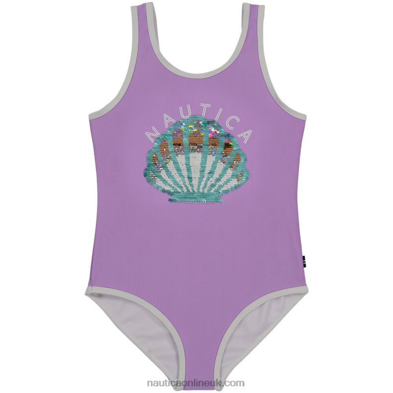 Nautica Little Girls\' Seashell One-Piece (4-6X) L6J4L1552 Guppy Grape