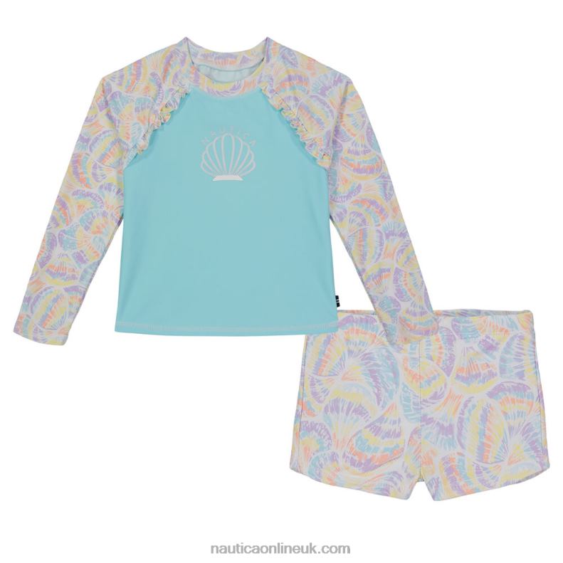 Nautica Little Girls' Seashell Rash Guard Set (4-6X) L6J4L1480 Star Sapphire