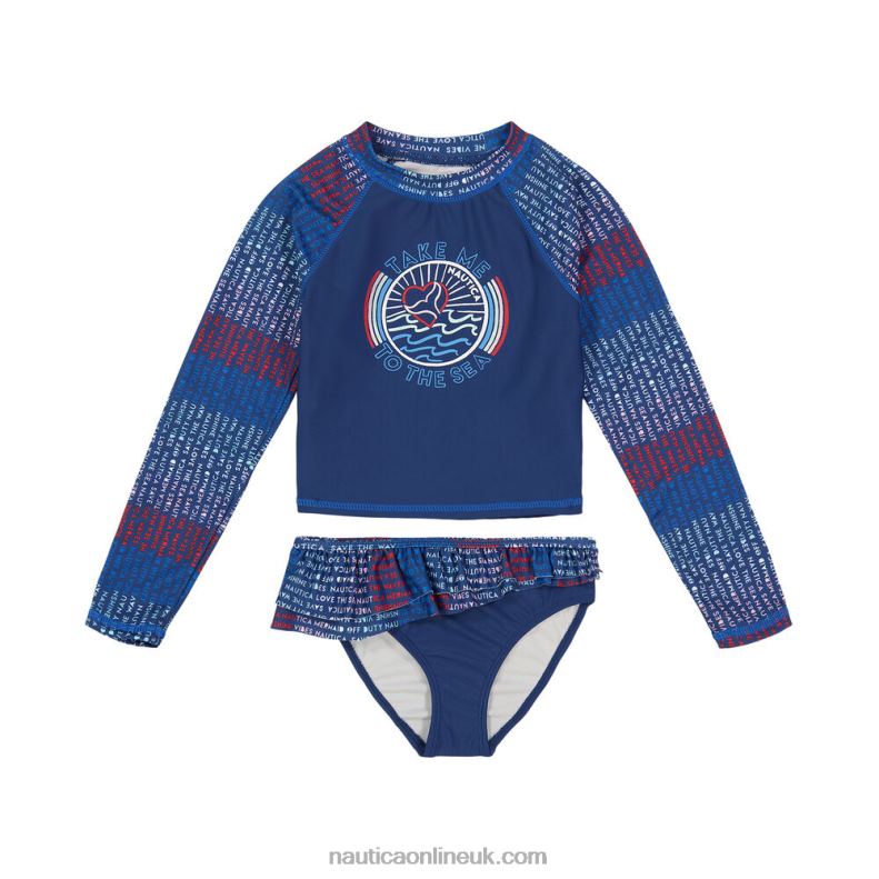 Nautica Little Girls' Striped Rash Guard Set (4-6X) L6J4L1508 Tropic Wave