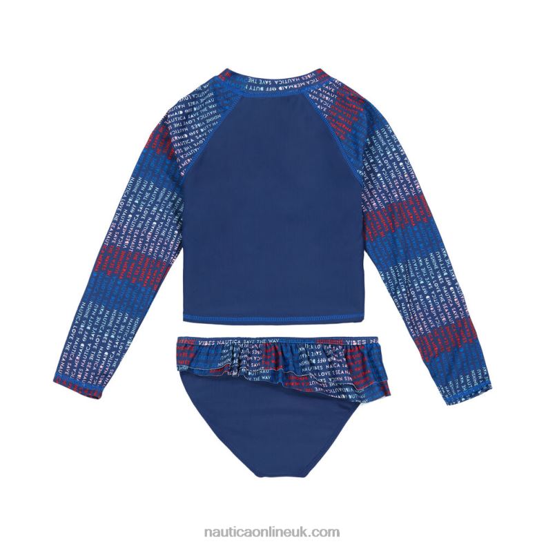 Nautica Little Girls\' Striped Rash Guard Set (4-6X) L6J4L1508 Tropic Wave
