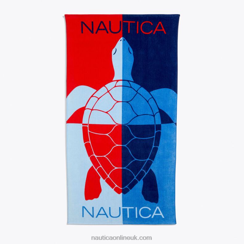 Nautica Colorblock Turtle Print Beach Towel L6J4L184 Edgartown Red Men