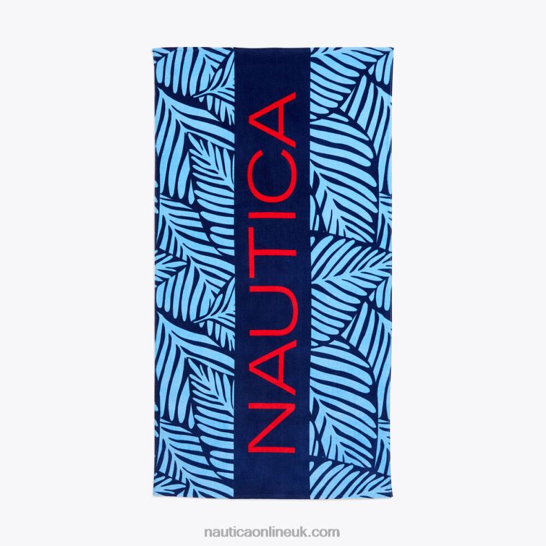 Nautica Palm Print Logo Beach Towel L6J4L911 Ballard Blue Men