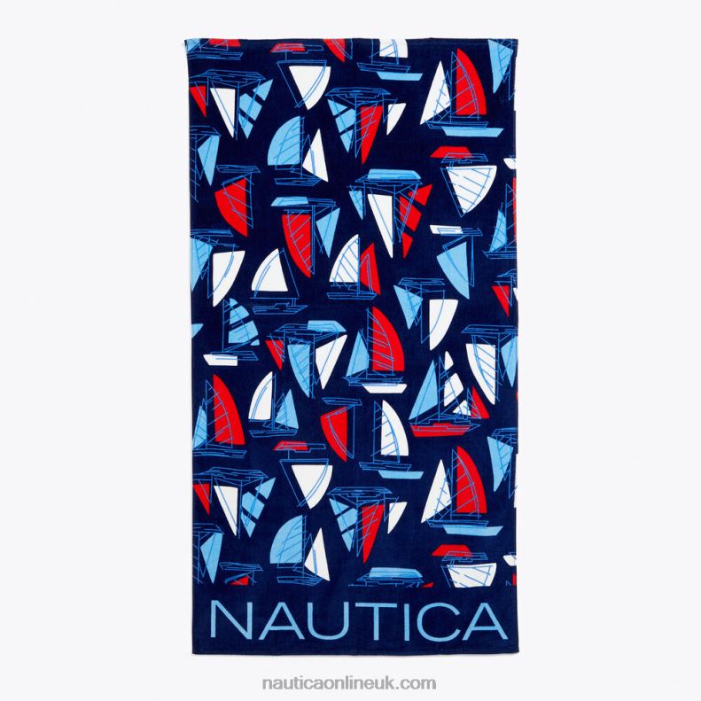 Nautica Sailboat Print Beach Towel L6J4L132 Tugboat Blue Men