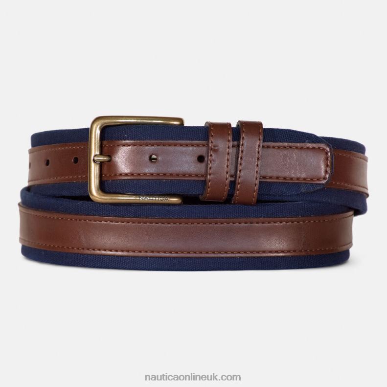 Nautica Faux-Leather-Trimmed Belt L6J4L131 Brown Stone Men