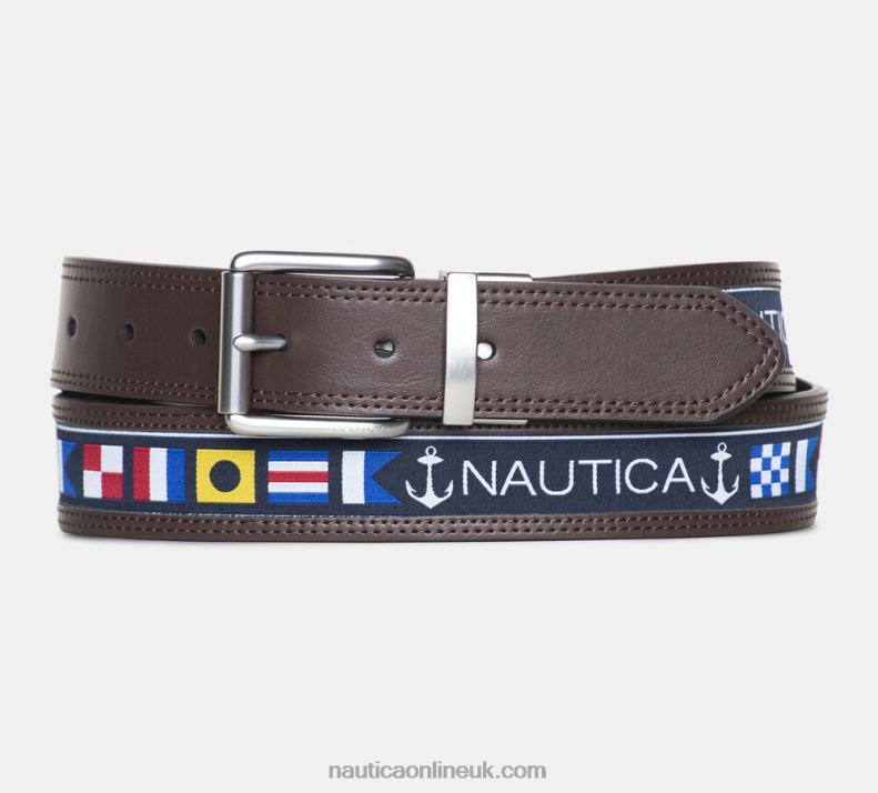 Nautica Reversible Flag Belt L6J4L178 Brown Stone Men