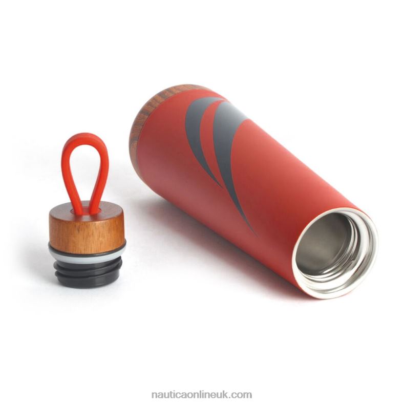 Nautica J-Class Stainless Steel And Acacia Wood Water Bottle L6J4L343 Nautica Red/Orange Men