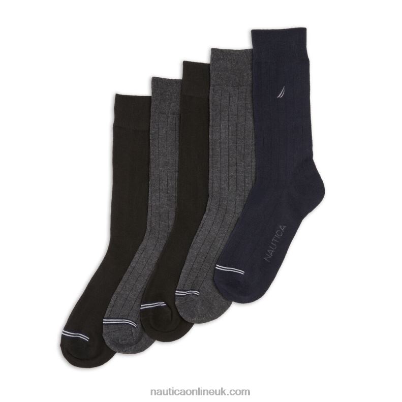 Nautica Ribbed Solid Dress Socks 5-Pack L6J4L101 Charcoal Men