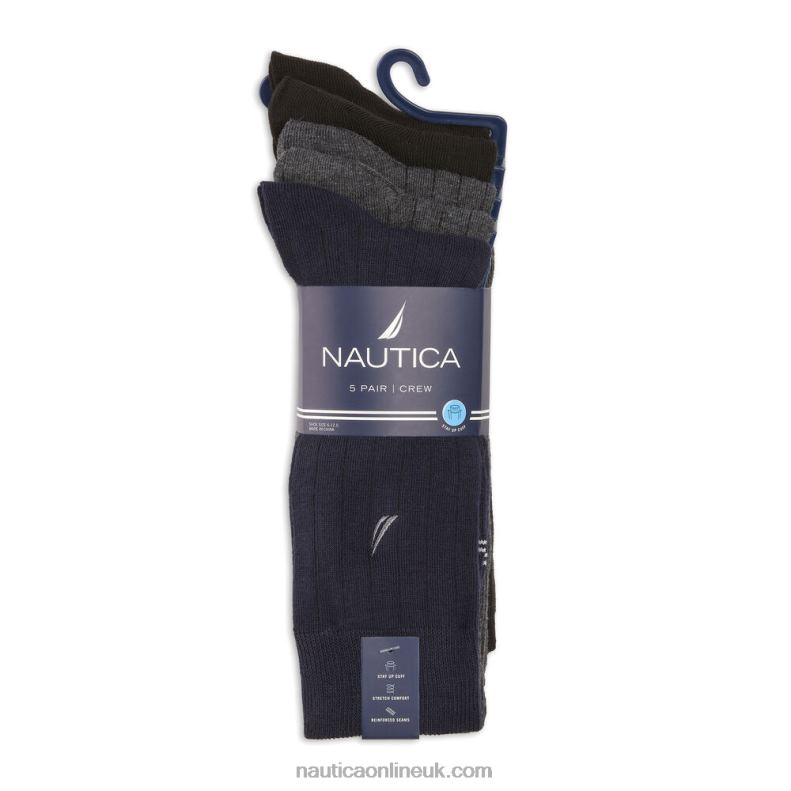 Nautica Ribbed Solid Dress Socks 5-Pack L6J4L101 Charcoal Men