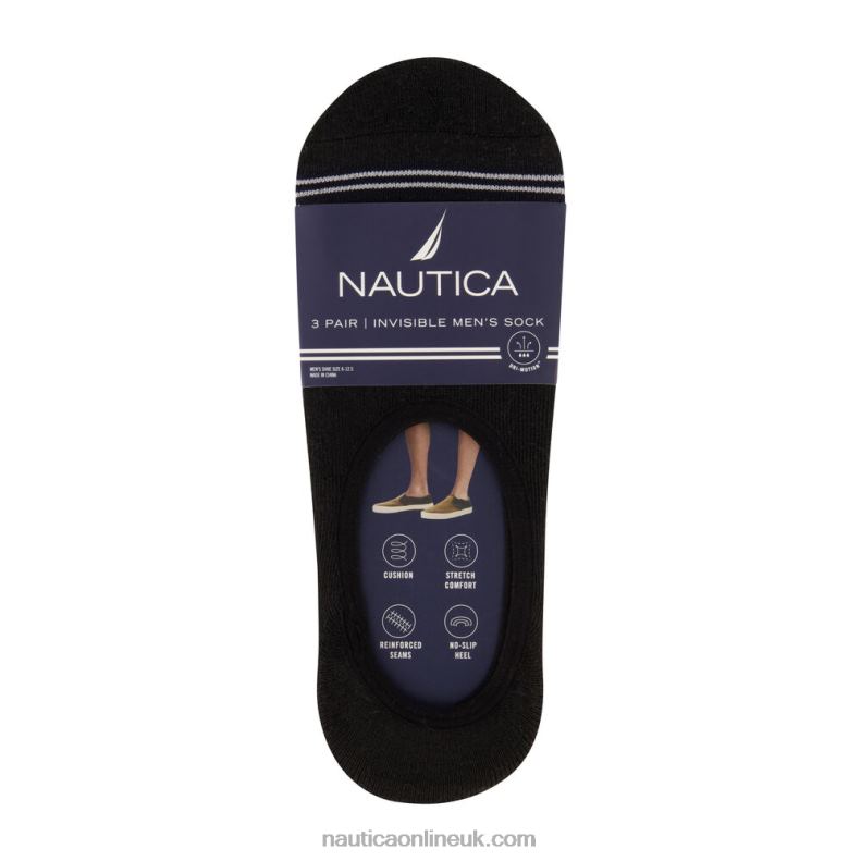 Nautica Shoe Liner Socks 3-Pack L6J4L157 Black Men