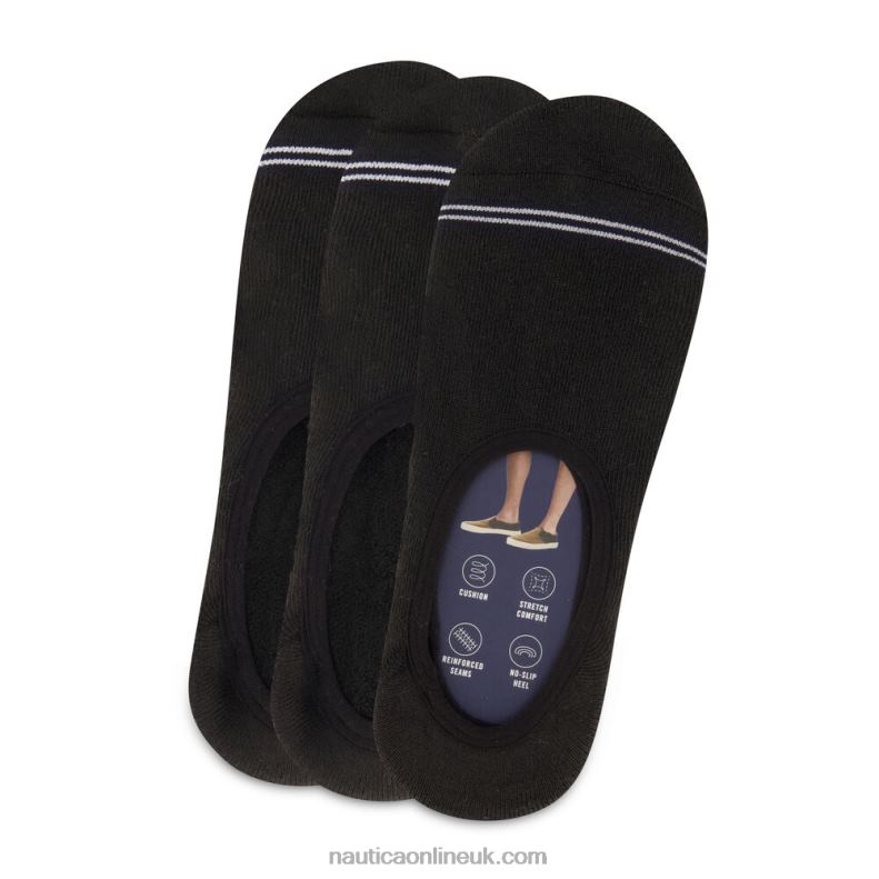 Nautica Shoe Liner Socks 3-Pack L6J4L157 Black Men