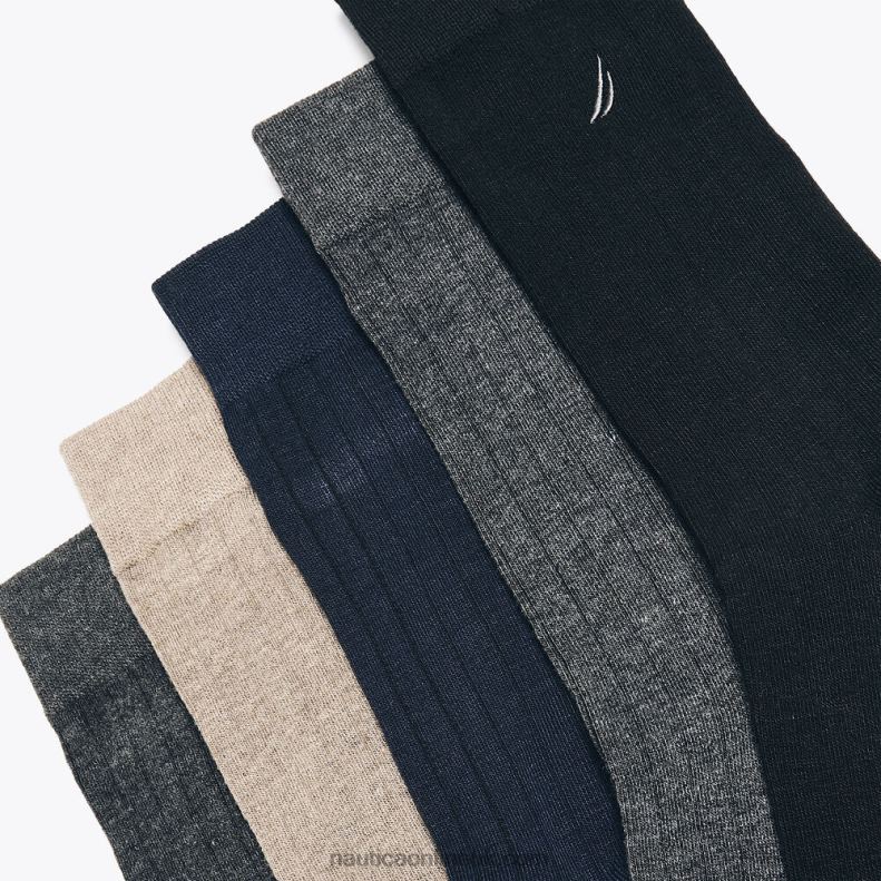 Nautica Solid Ribbed Dress Socks 5-Pack L6J4L105 Black Onyx Men
