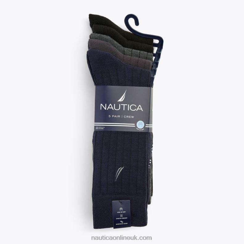 Nautica Solid Ribbed Dress Socks 5-Pack L6J4L115 Black Onyx Men