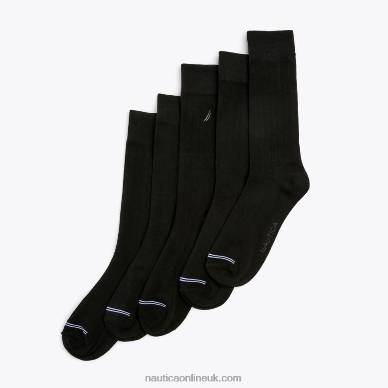 Nautica Solid Ribbed Dress Socks 5-Pack L6J4L82 Black Men