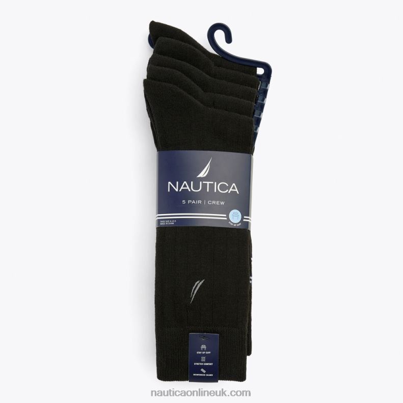 Nautica Solid Ribbed Dress Socks 5-Pack L6J4L82 Black Men