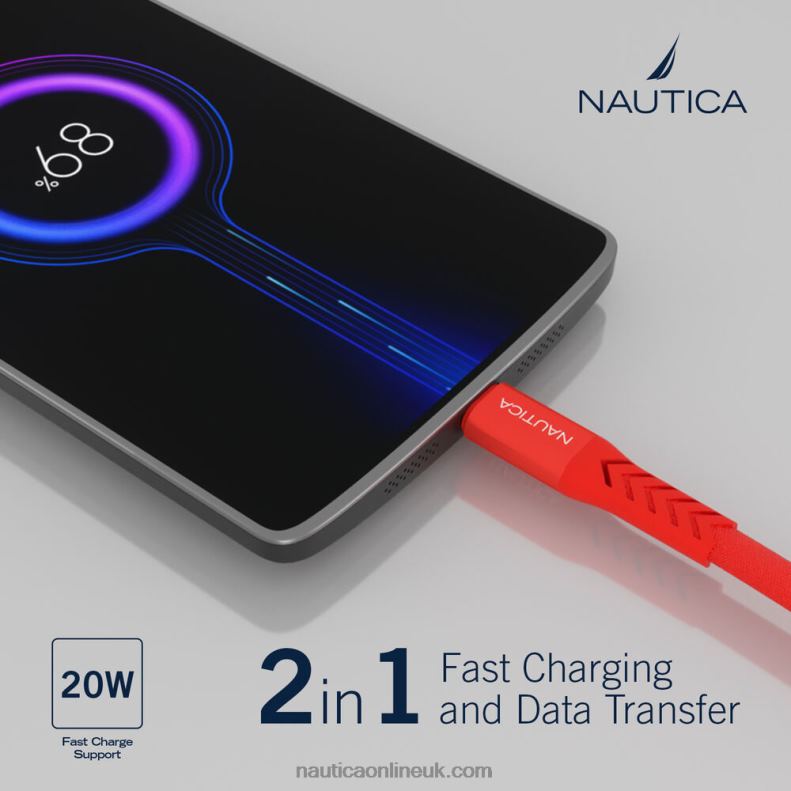 Nautica 7Ft Lightning To Usb-C Cable L6J4L312 Nautica Red/Orange Men