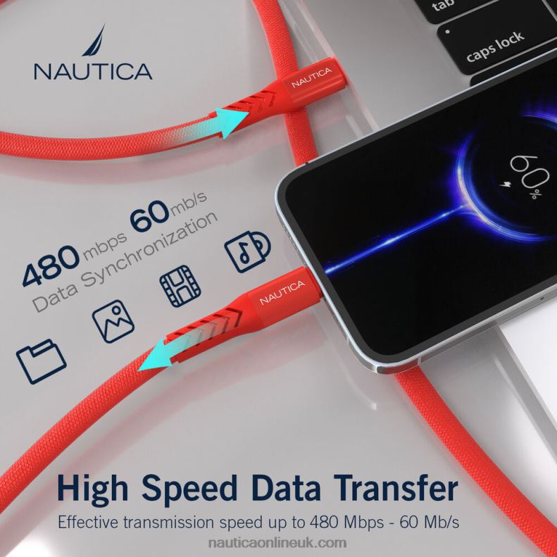 Nautica 7Ft Lightning To Usb-C Cable L6J4L312 Nautica Red/Orange Men