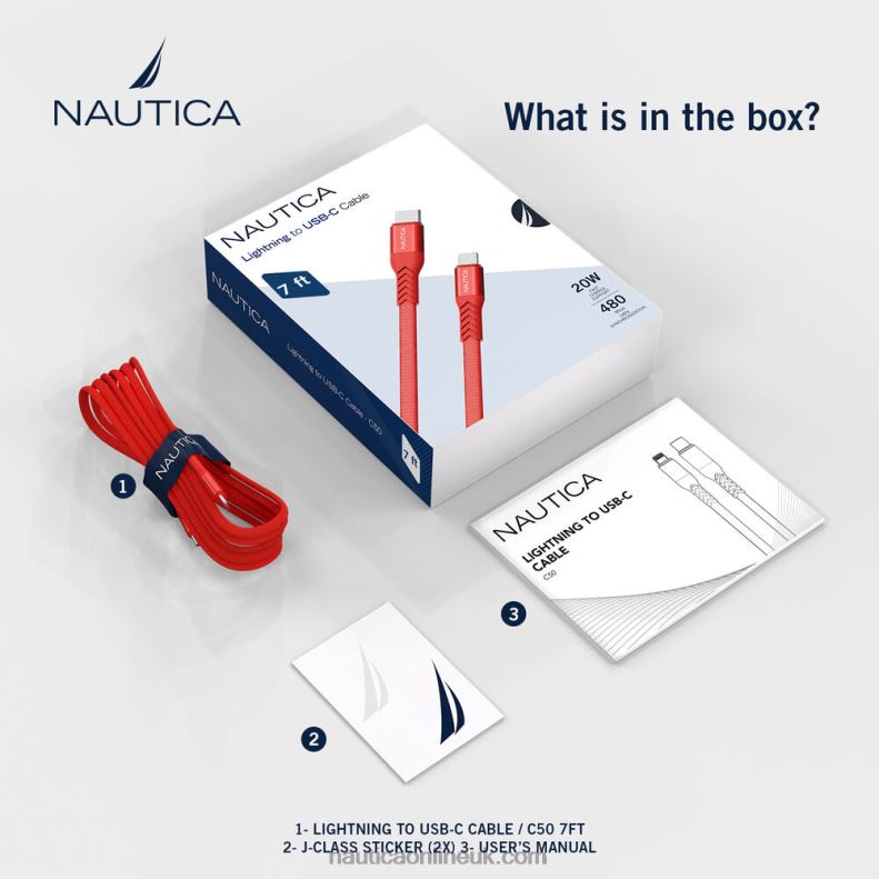 Nautica 7Ft Lightning To Usb-C Cable L6J4L312 Nautica Red/Orange Men
