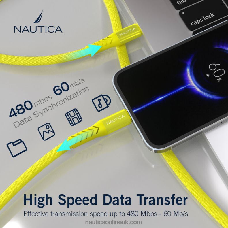 Nautica 7Ft Lightning To Usb-C Cable L6J4L331 Yellow Men