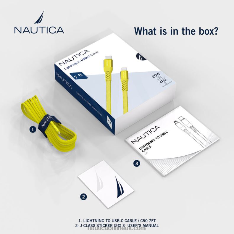 Nautica 7Ft Lightning To Usb-C Cable L6J4L331 Yellow Men