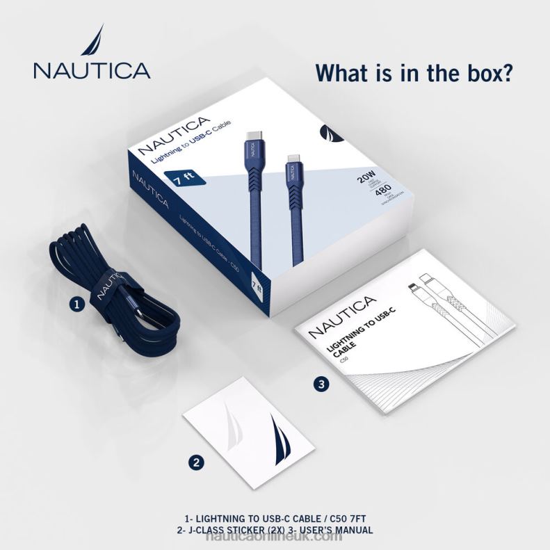 Nautica 7Ft Lightning To Usb-C Cable L6J4L899 Workshirt Blue Men