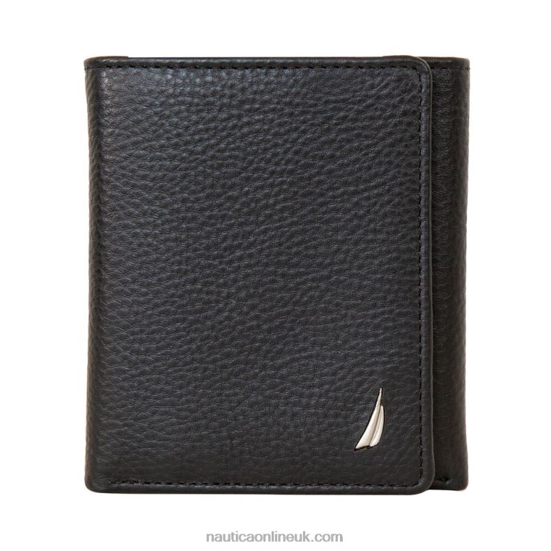 Nautica Extra Capacity Leather Trifold Passcase Wallet L6J4L268 Black Men