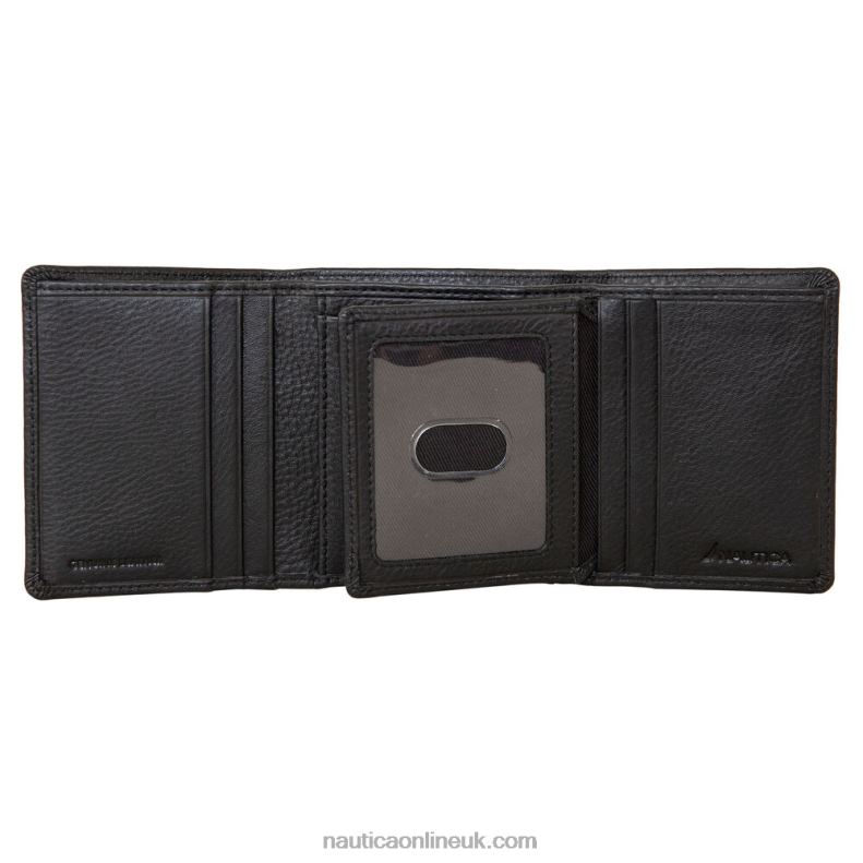Nautica Extra Capacity Leather Trifold Passcase Wallet L6J4L268 Black Men