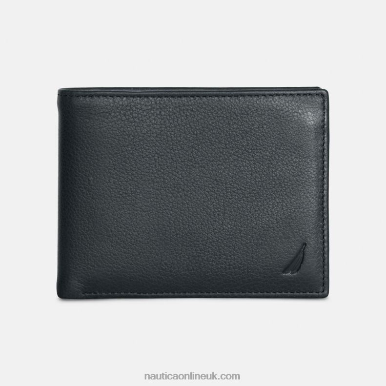 Nautica Leather Bifold Passcase Wallet L6J4L172 True Black Men