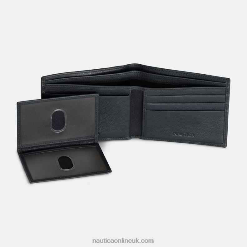 Nautica Leather Bifold Passcase Wallet L6J4L172 True Black Men