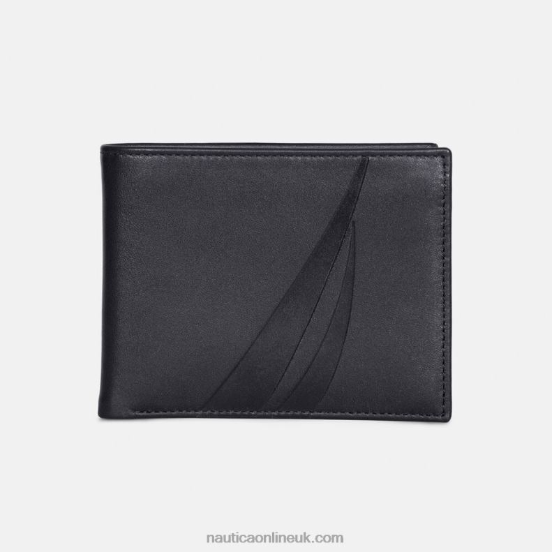 Nautica Leather Bifold Passcase Wallet L6J4L226 True Black Men