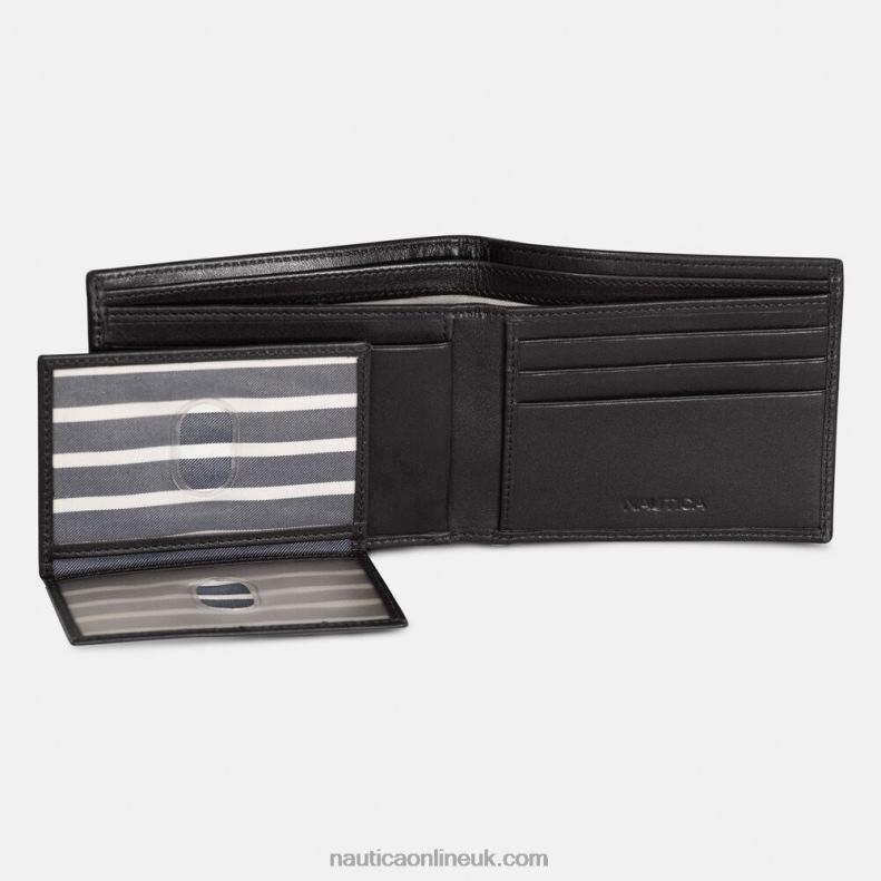 Nautica Leather Bifold Passcase Wallet L6J4L226 True Black Men