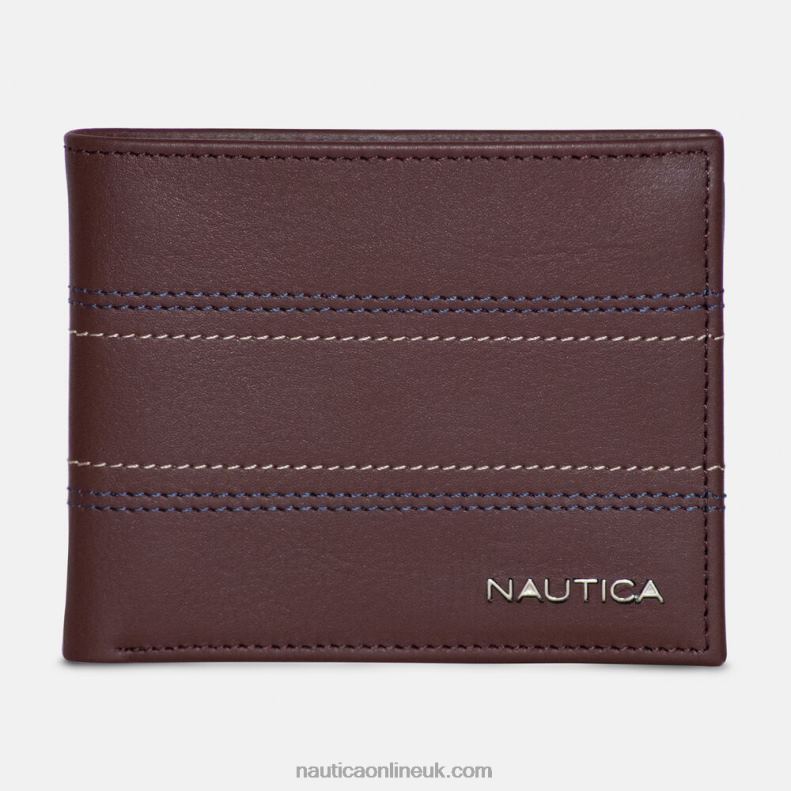 Nautica Leather Bifold Wallet L6J4L228 Brown Stone Men