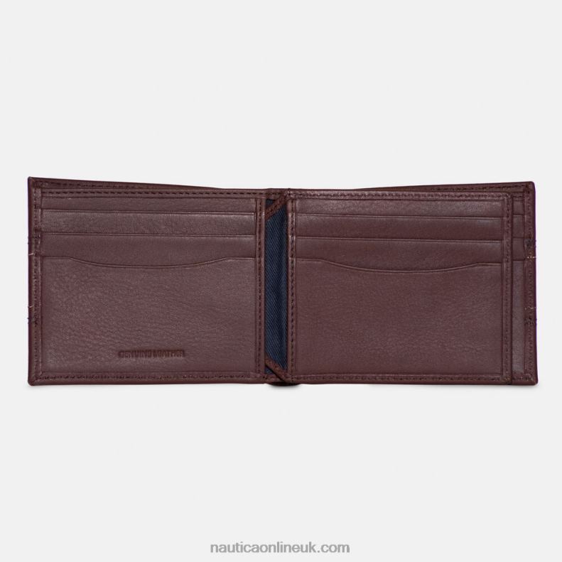 Nautica Leather Bifold Wallet L6J4L228 Brown Stone Men