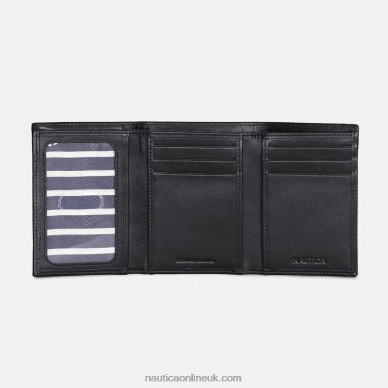 Nautica Leather Trifold Wallet L6J4L177 True Black Men