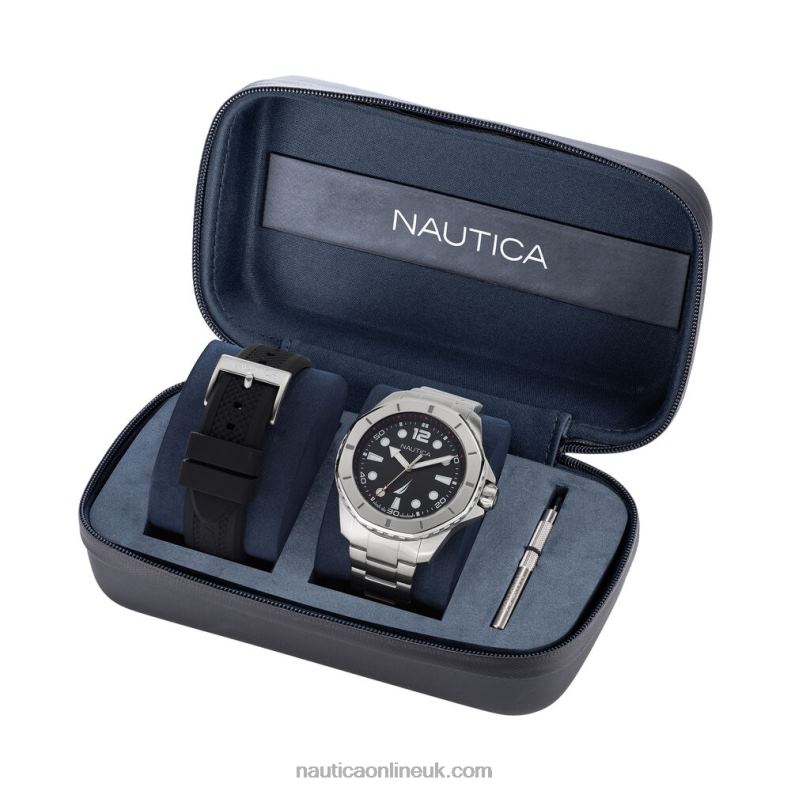 Nautica Koh May Bay Stainless Steel And Silicone Watch Box Set L6J4L220 Multi Men