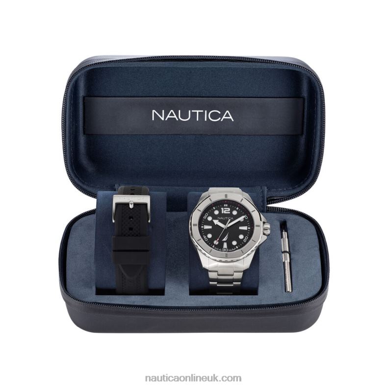 Nautica Koh May Bay Stainless Steel And Silicone Watch Box Set L6J4L220 Multi Men