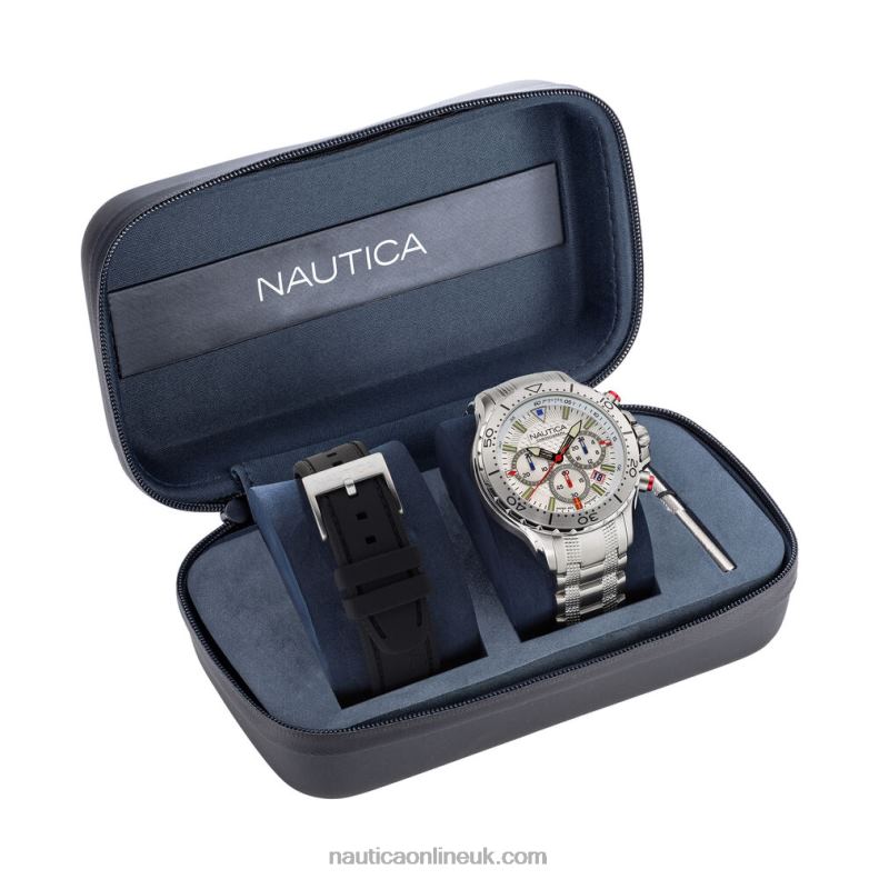 Nautica Nst Stainless Steel And Silicone Watch Box Set L6J4L269 Multi Men