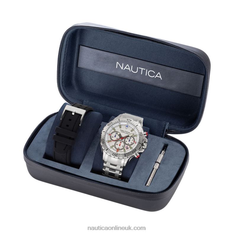 Nautica Nst Stainless Steel And Silicone Watch Box Set L6J4L269 Multi Men